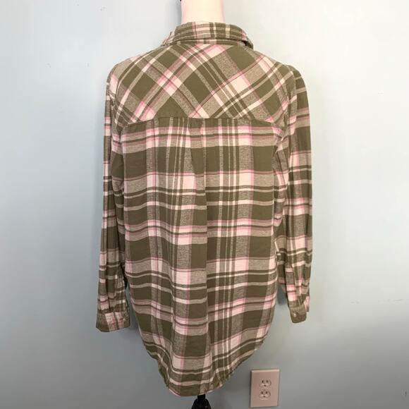 GAP Boyfriend Green Plaid Flannel Button Down Size Large - Picture 4 of 7